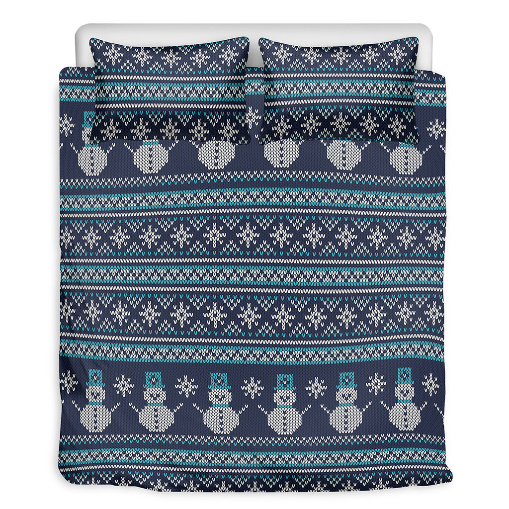 Christmas Snowman Knitted Pattern Print Duvet Cover Bedding Set