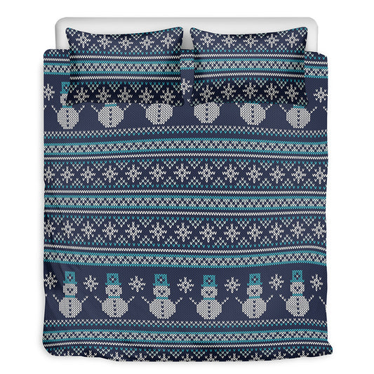 Christmas Snowman Knitted Pattern Print Duvet Cover Bedding Set