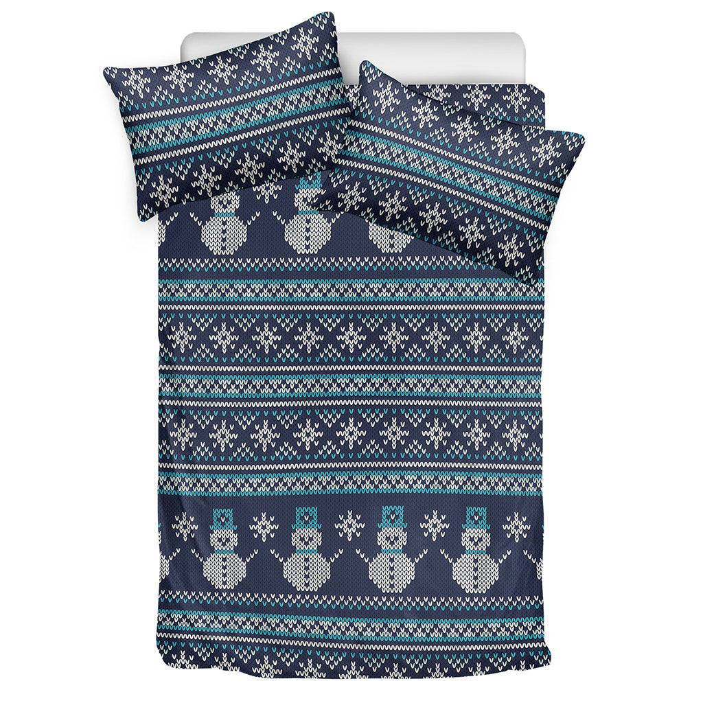 Christmas Snowman Knitted Pattern Print Duvet Cover Bedding Set