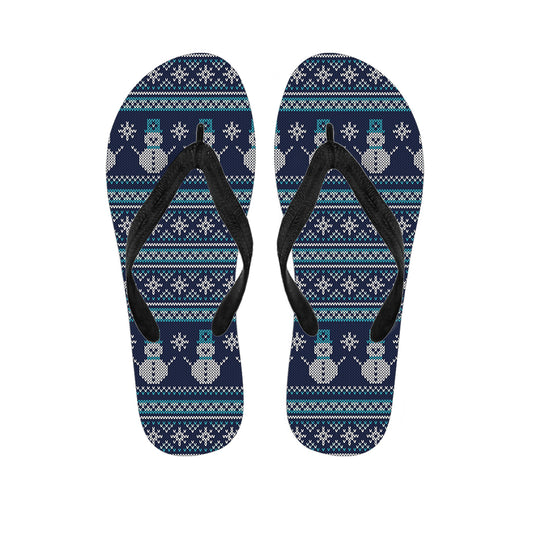 Christmas Snowman Knitted Pattern Print Flip Flops