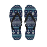 Christmas Snowman Knitted Pattern Print Flip Flops