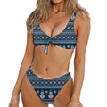 Christmas Snowman Knitted Pattern Print Front Bow Tie Bikini