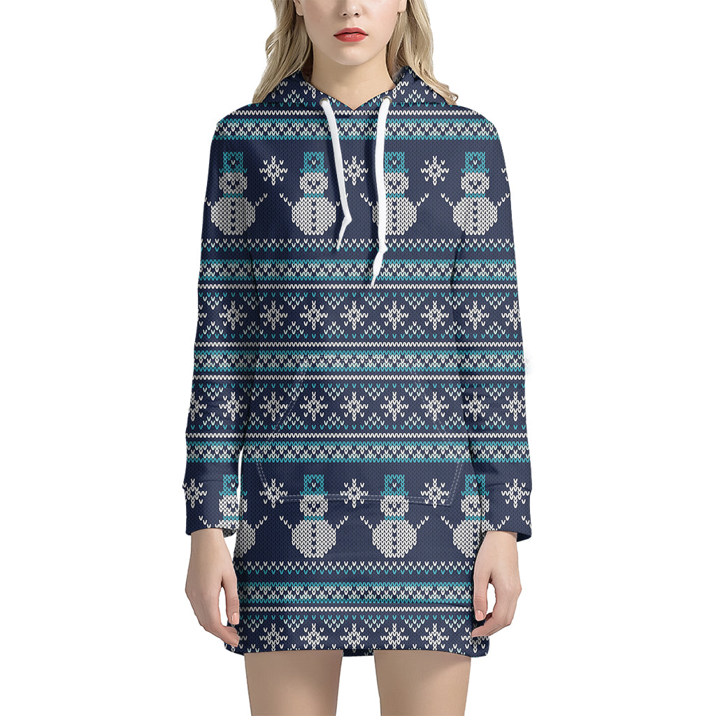Christmas Snowman Knitted Pattern Print Hoodie Dress