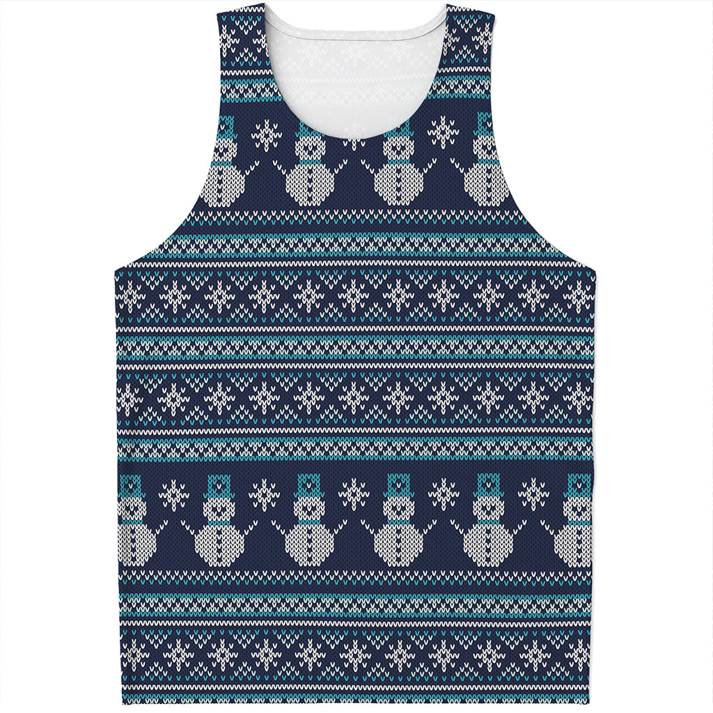 Christmas Snowman Knitted Pattern Print Men's Tank Top