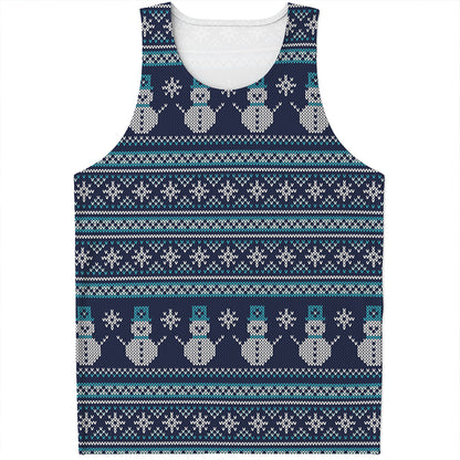 Christmas Snowman Knitted Pattern Print Men's Tank Top