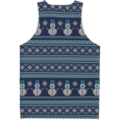 Christmas Snowman Knitted Pattern Print Men's Tank Top