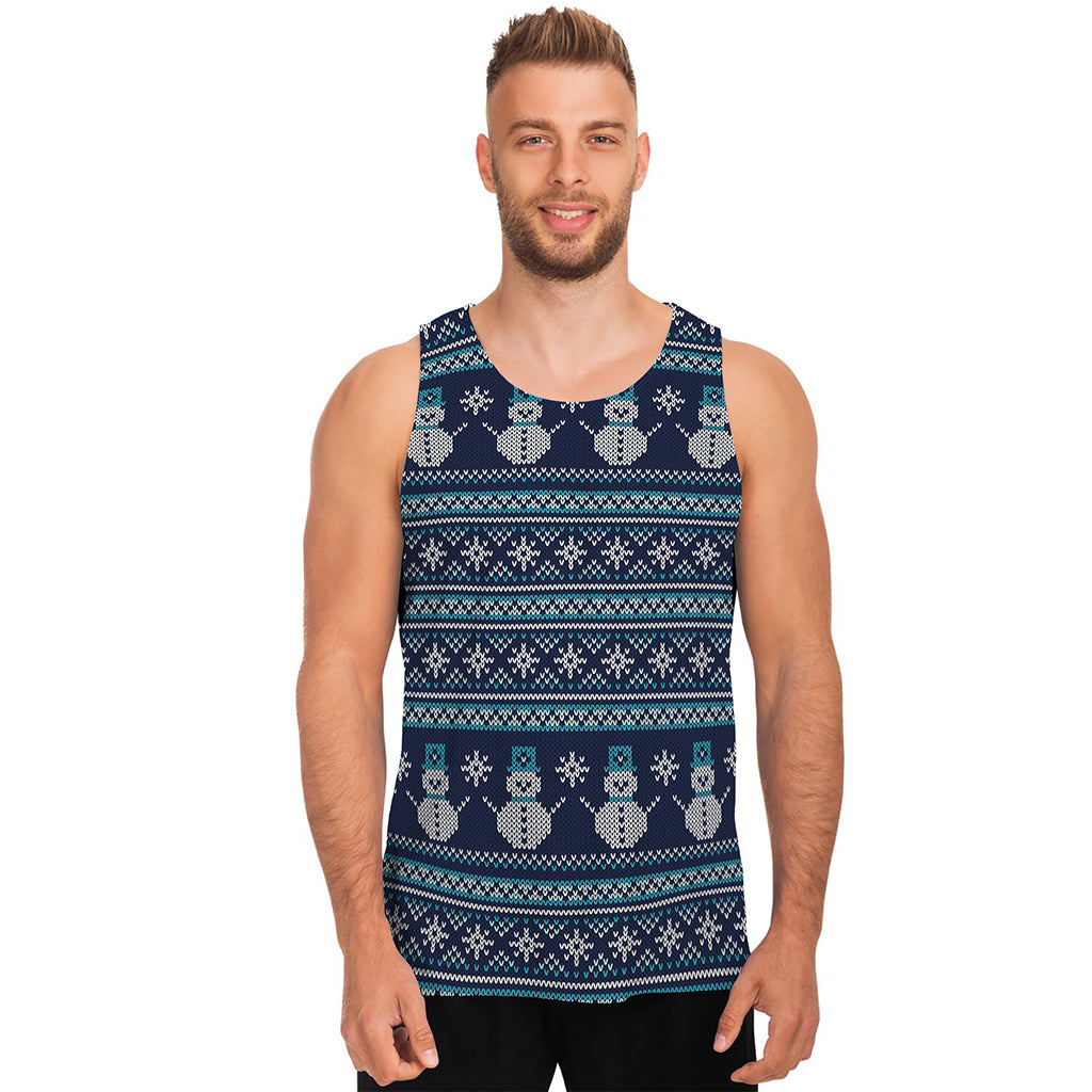 Christmas Snowman Knitted Pattern Print Men's Tank Top