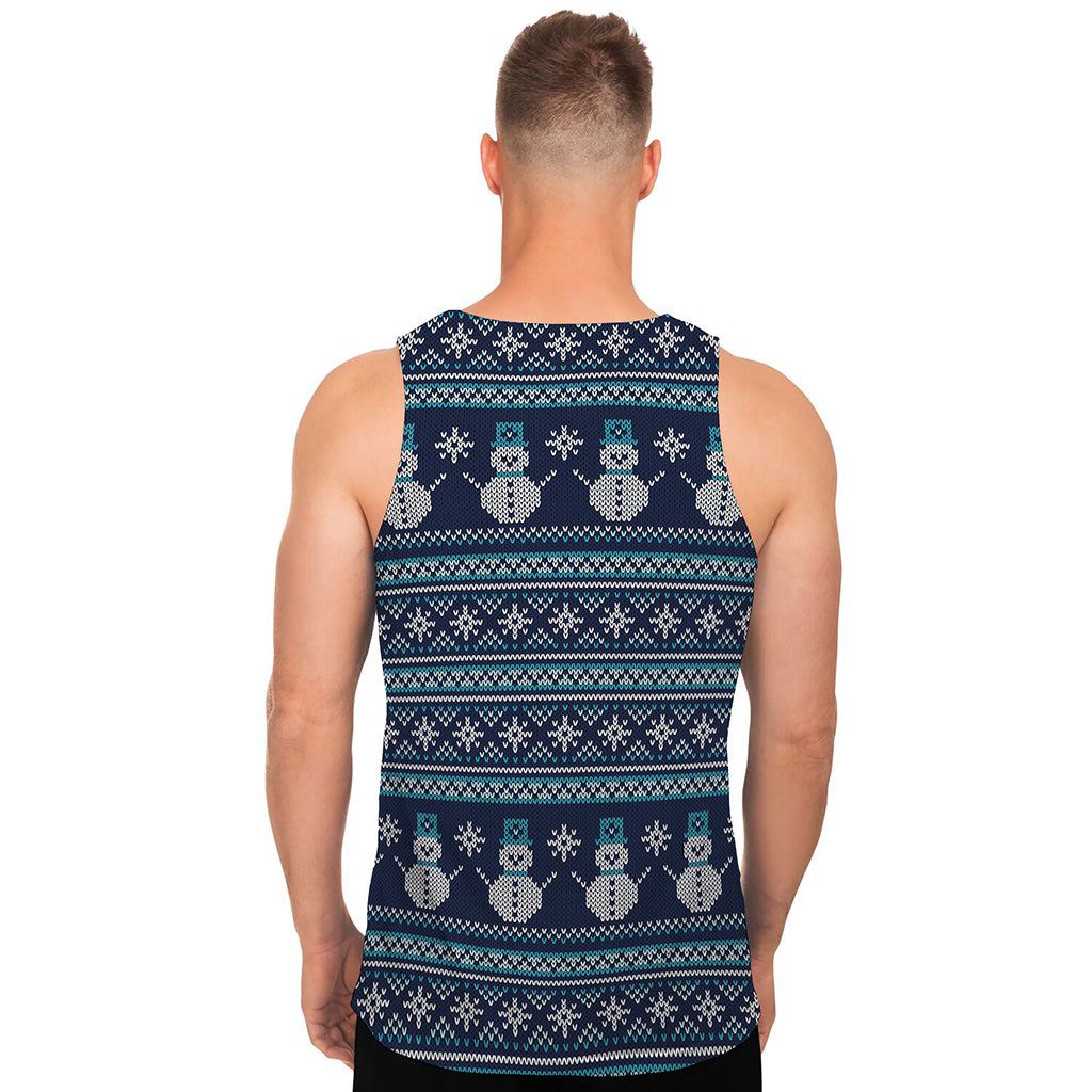 Christmas Snowman Knitted Pattern Print Men's Tank Top