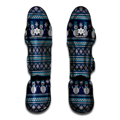 Christmas Snowman Knitted Pattern Print Muay Thai Shin Guard