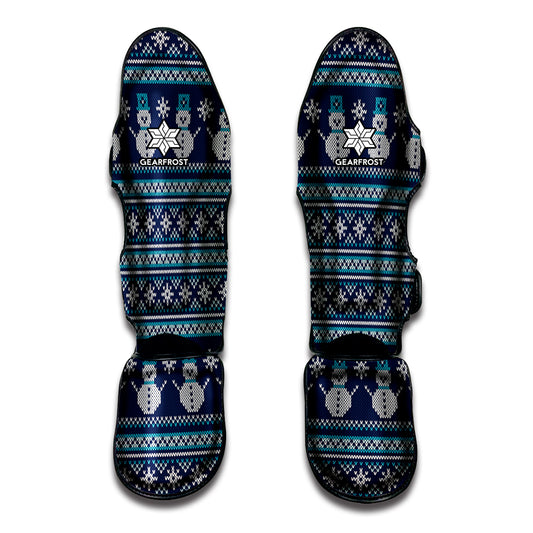 Christmas Snowman Knitted Pattern Print Muay Thai Shin Guard
