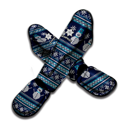 Christmas Snowman Knitted Pattern Print Muay Thai Shin Guard