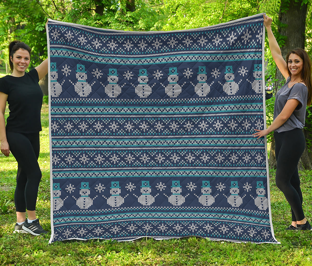 Christmas Snowman Knitted Pattern Print Quilt