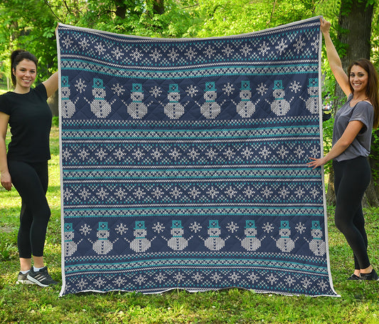 Christmas Snowman Knitted Pattern Print Quilt