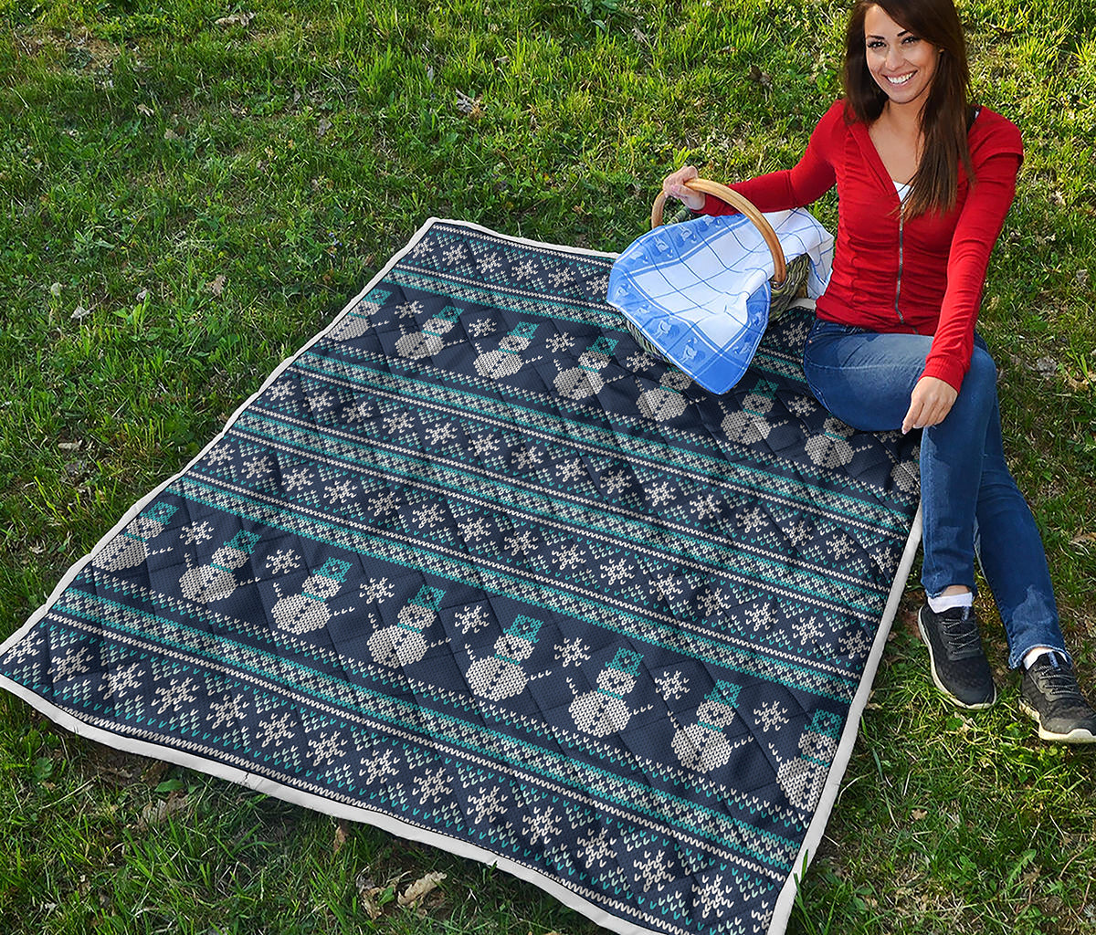 Christmas Snowman Knitted Pattern Print Quilt