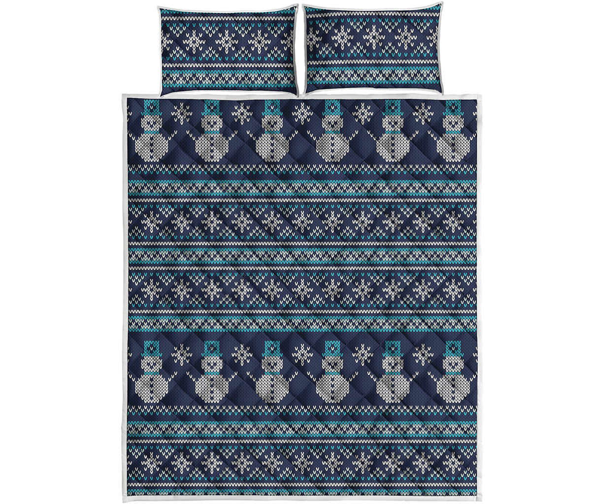 Christmas Snowman Knitted Pattern Print Quilt Bed Set