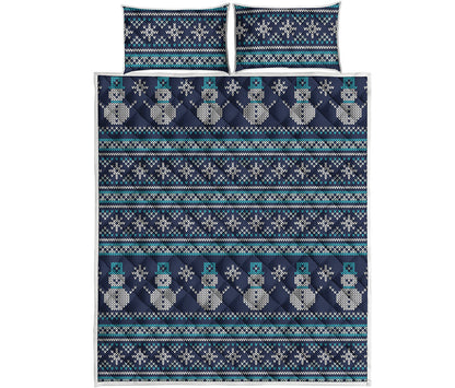 Christmas Snowman Knitted Pattern Print Quilt Bed Set