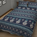 Christmas Snowman Knitted Pattern Print Quilt Bed Set