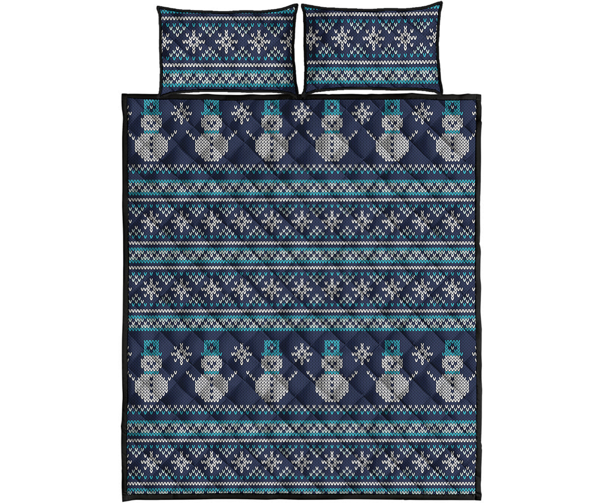 Christmas Snowman Knitted Pattern Print Quilt Bed Set