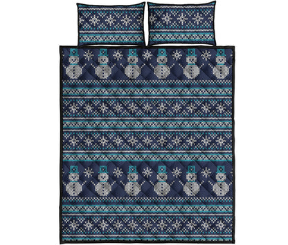 Christmas Snowman Knitted Pattern Print Quilt Bed Set