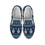 Christmas Snowman Knitted Pattern Print White Slip On Shoes