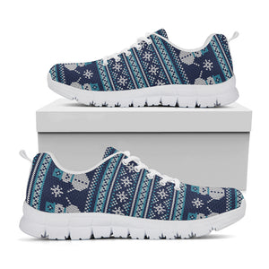 Christmas Snowman Knitted Pattern Print White Sneakers
