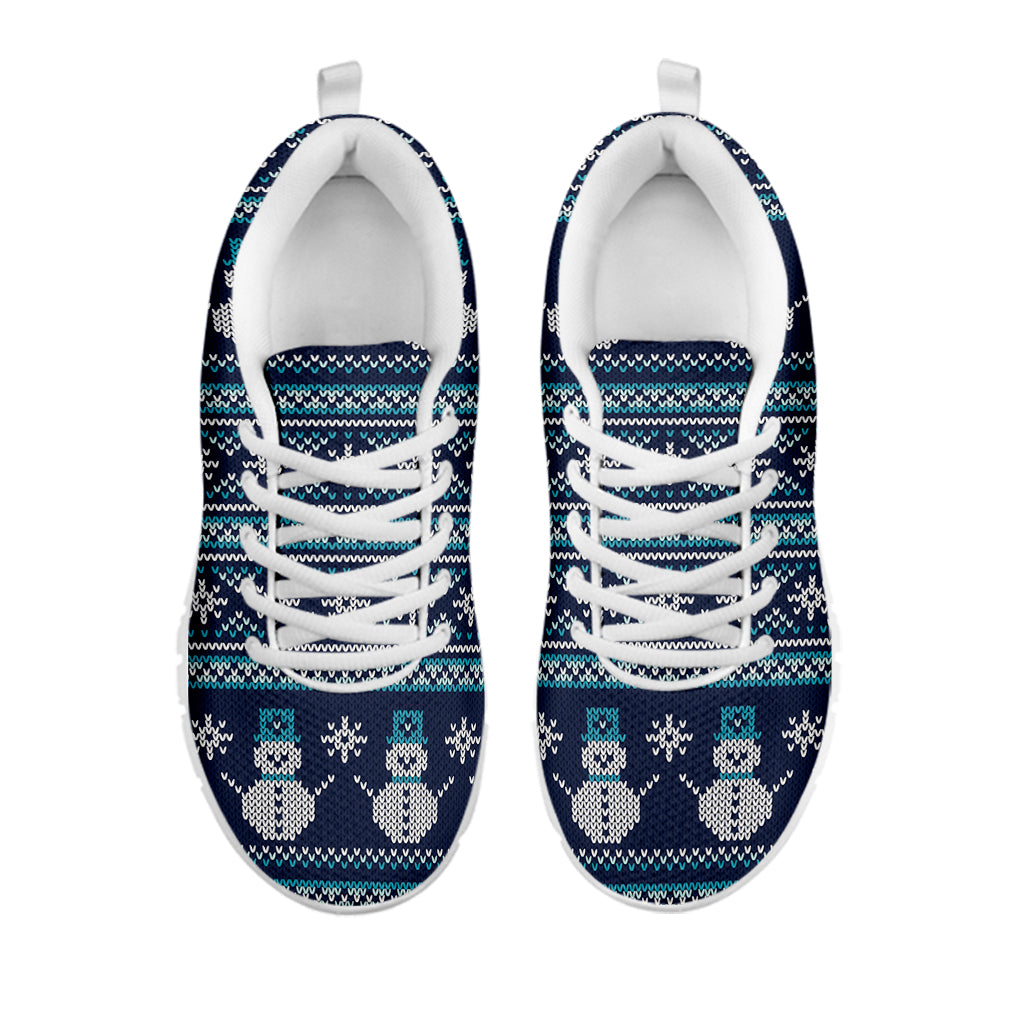 Christmas Snowman Knitted Pattern Print White Sneakers