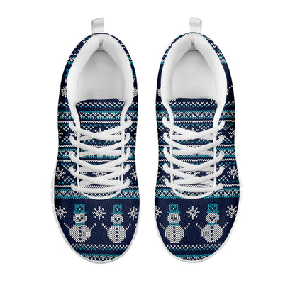 Christmas Snowman Knitted Pattern Print White Sneakers