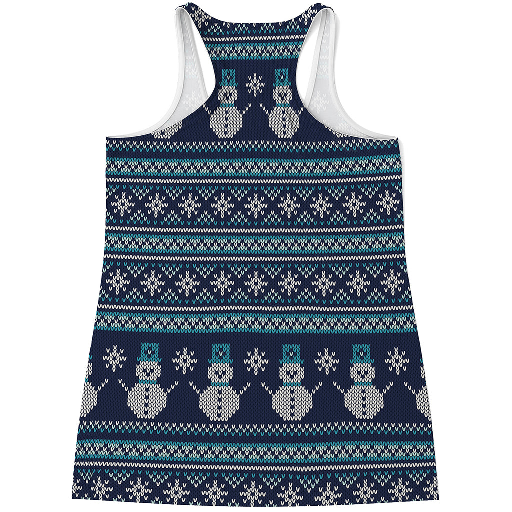 Christmas Snowman Knitted Pattern Print Women's Racerback Tank Top