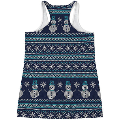 Christmas Snowman Knitted Pattern Print Women's Racerback Tank Top
