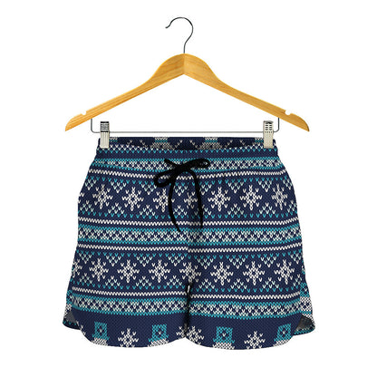 Christmas Snowman Knitted Pattern Print Women's Shorts