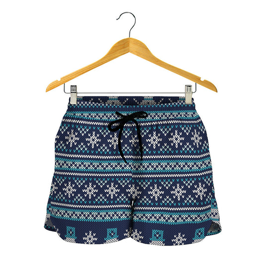 Christmas Snowman Knitted Pattern Print Women's Shorts