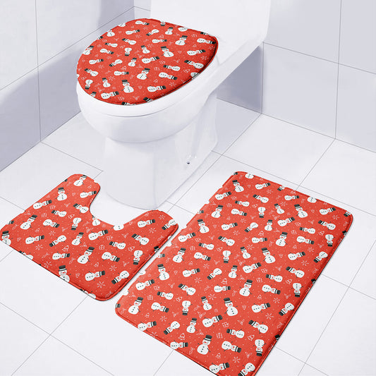 Christmas Snowman Pattern Print 3 Piece Bath Mat Set