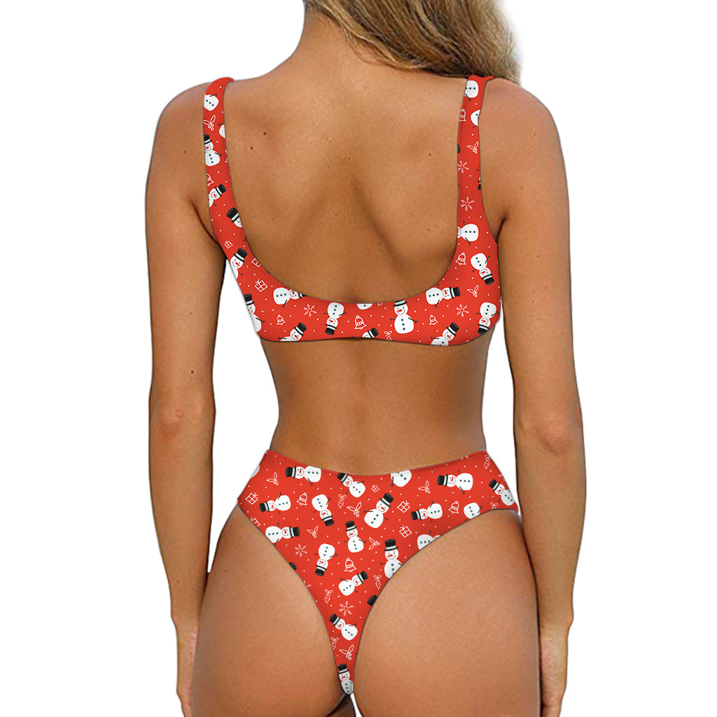 Christmas Snowman Pattern Print Front Bow Tie Bikini