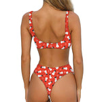 Christmas Snowman Pattern Print Front Bow Tie Bikini