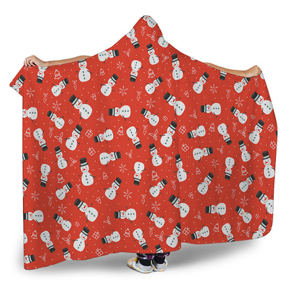 Christmas Snowman Pattern Print Hooded Blanket