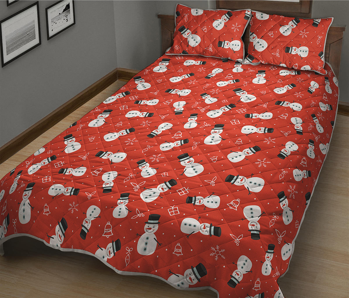 Christmas Snowman Pattern Print Quilt Bed Set