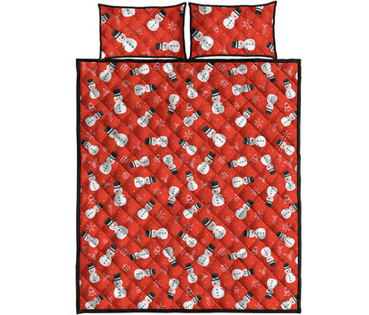 Christmas Snowman Pattern Print Quilt Bed Set