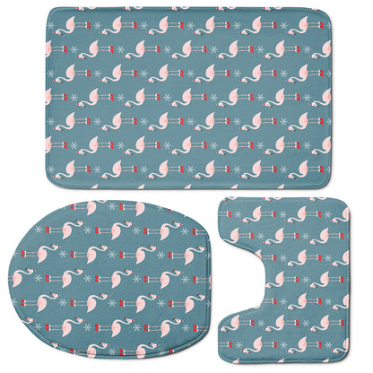 Christmas Snowy Flamingo Pattern Print 3 Piece Bath Mat Set