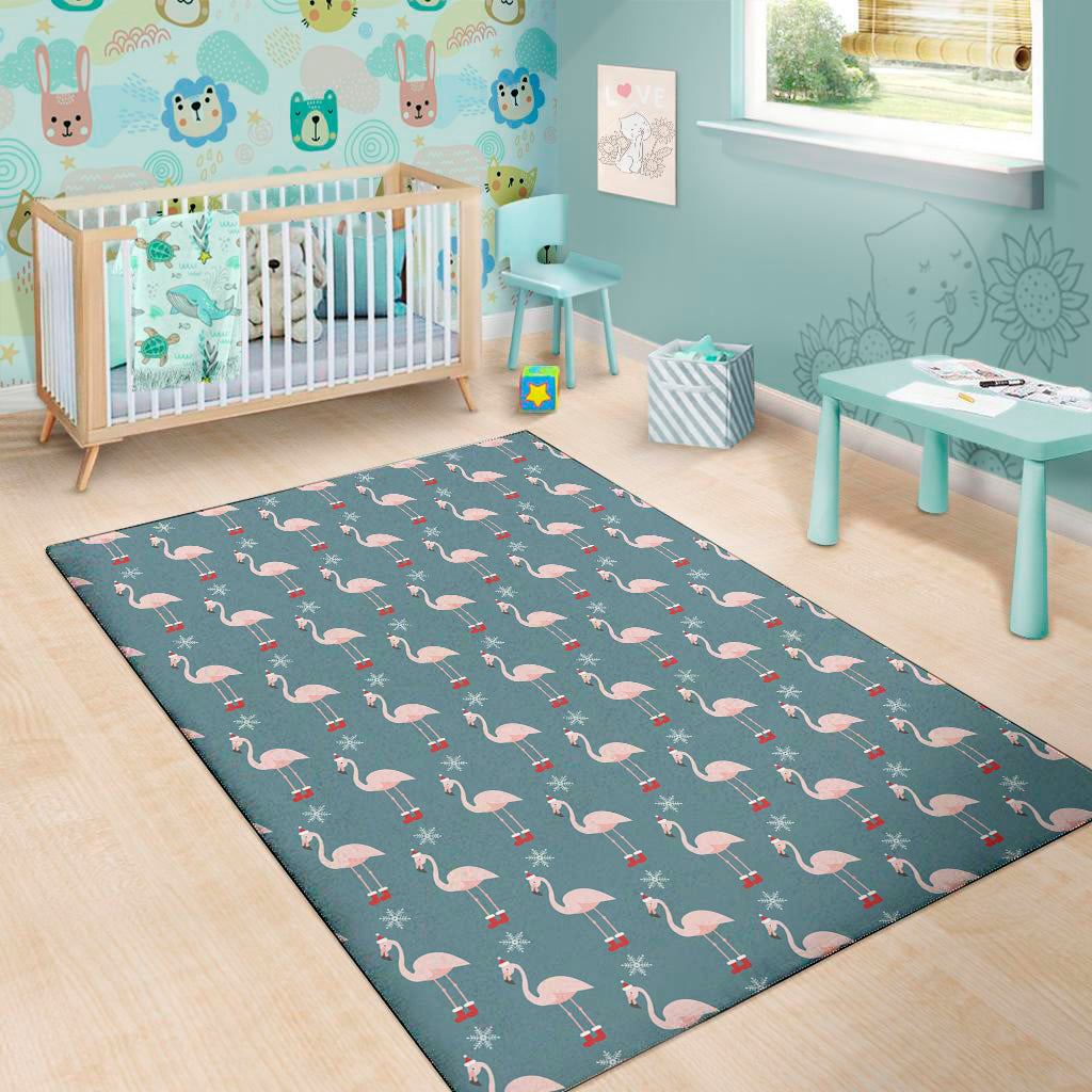 Christmas Snowy Flamingo Pattern Print Area Rug