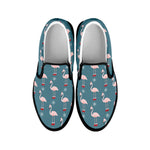 Christmas Snowy Flamingo Pattern Print Black Slip On Shoes