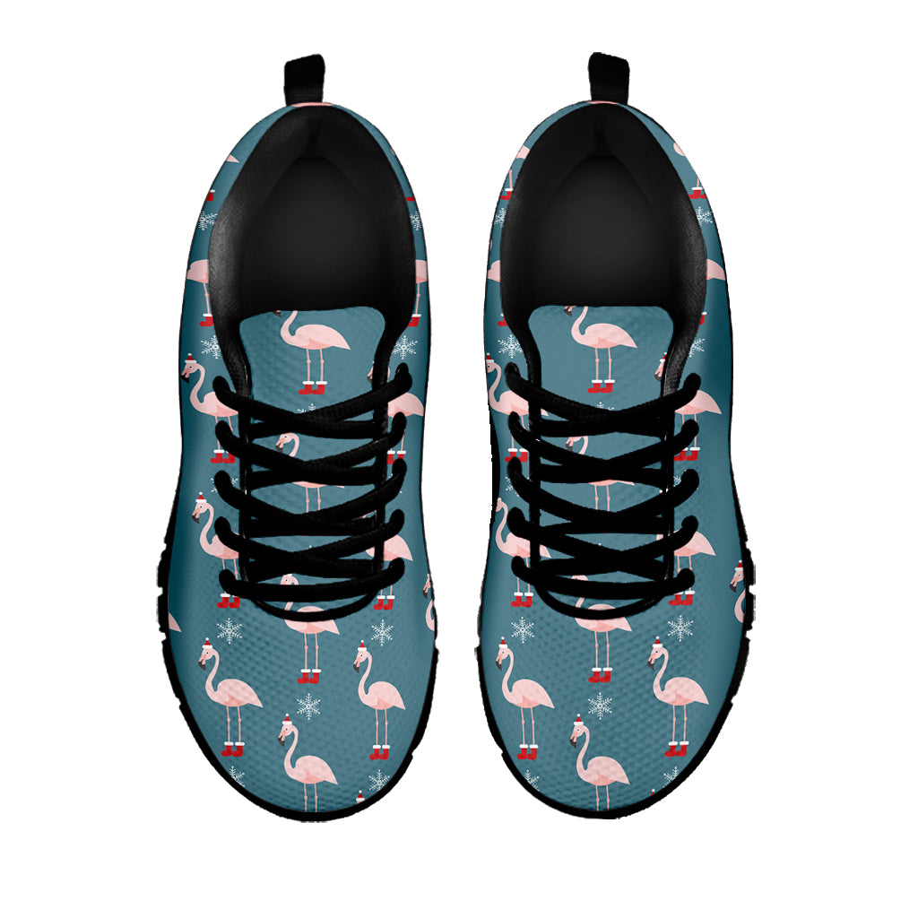 Christmas Snowy Flamingo Pattern Print Black Sneakers