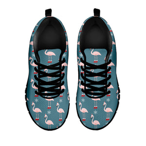 Christmas Snowy Flamingo Pattern Print Black Sneakers