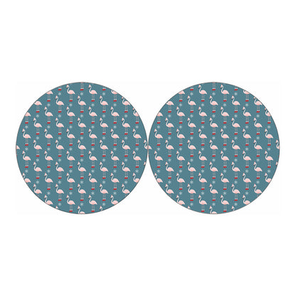 Christmas Snowy Flamingo Pattern Print Car Coasters