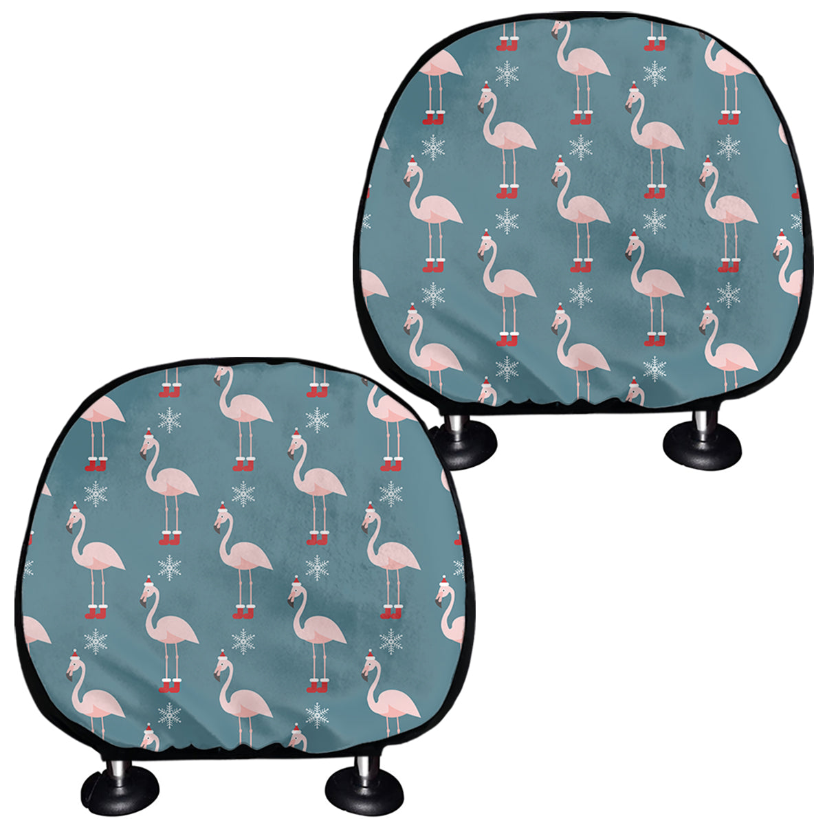Christmas Snowy Flamingo Pattern Print Car Headrest Covers