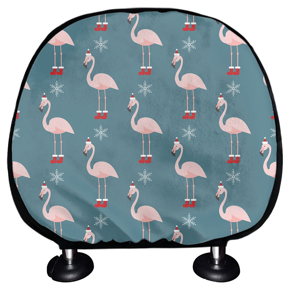 Christmas Snowy Flamingo Pattern Print Car Headrest Covers