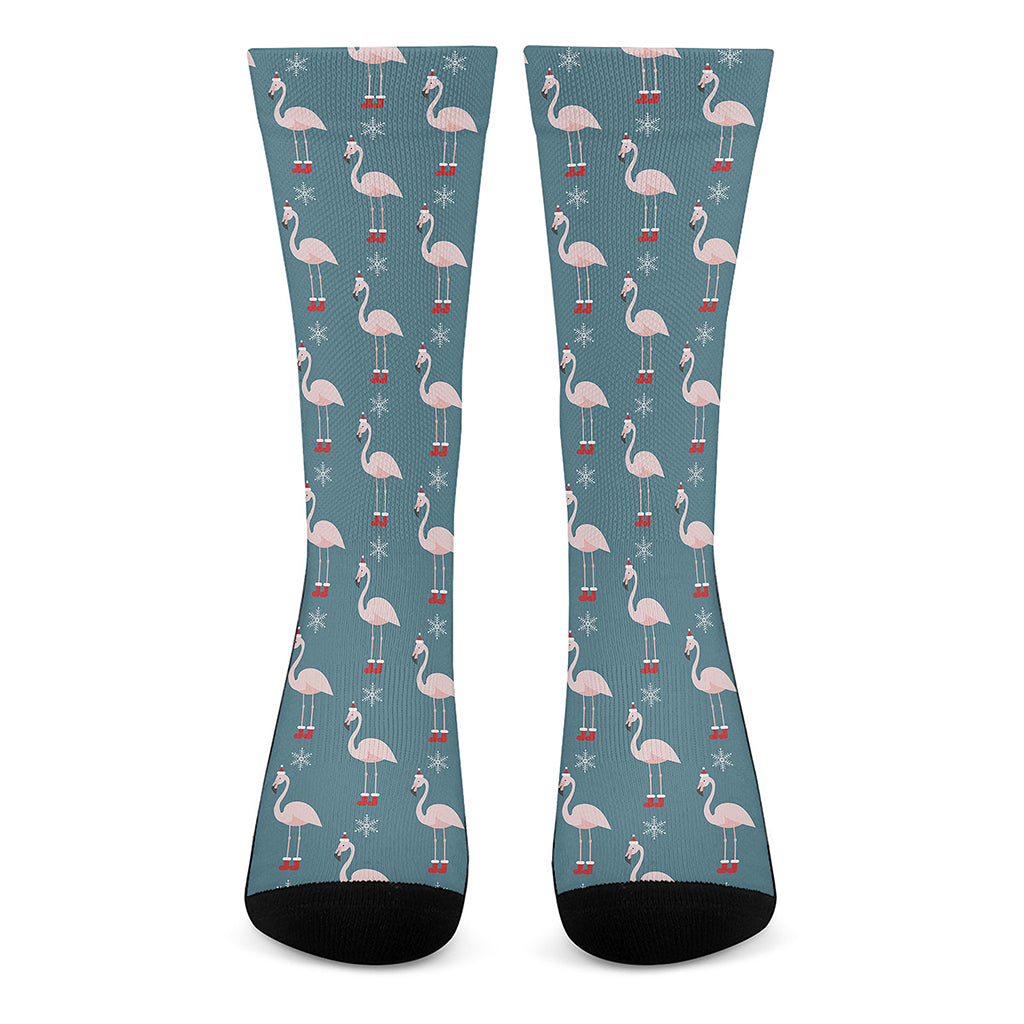 Christmas Snowy Flamingo Pattern Print Crew Socks