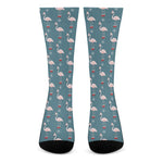 Christmas Snowy Flamingo Pattern Print Crew Socks