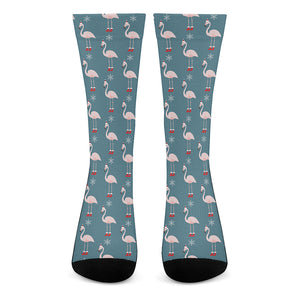 Christmas Snowy Flamingo Pattern Print Crew Socks