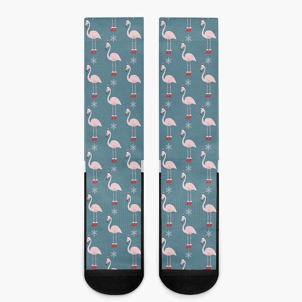 Christmas Snowy Flamingo Pattern Print Crew Socks