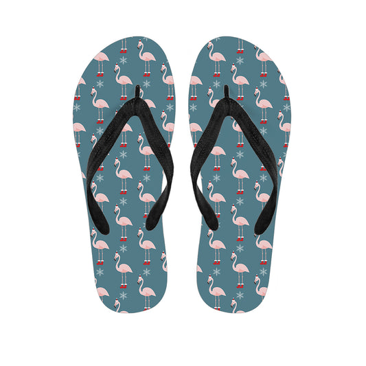 Christmas Snowy Flamingo Pattern Print Flip Flops